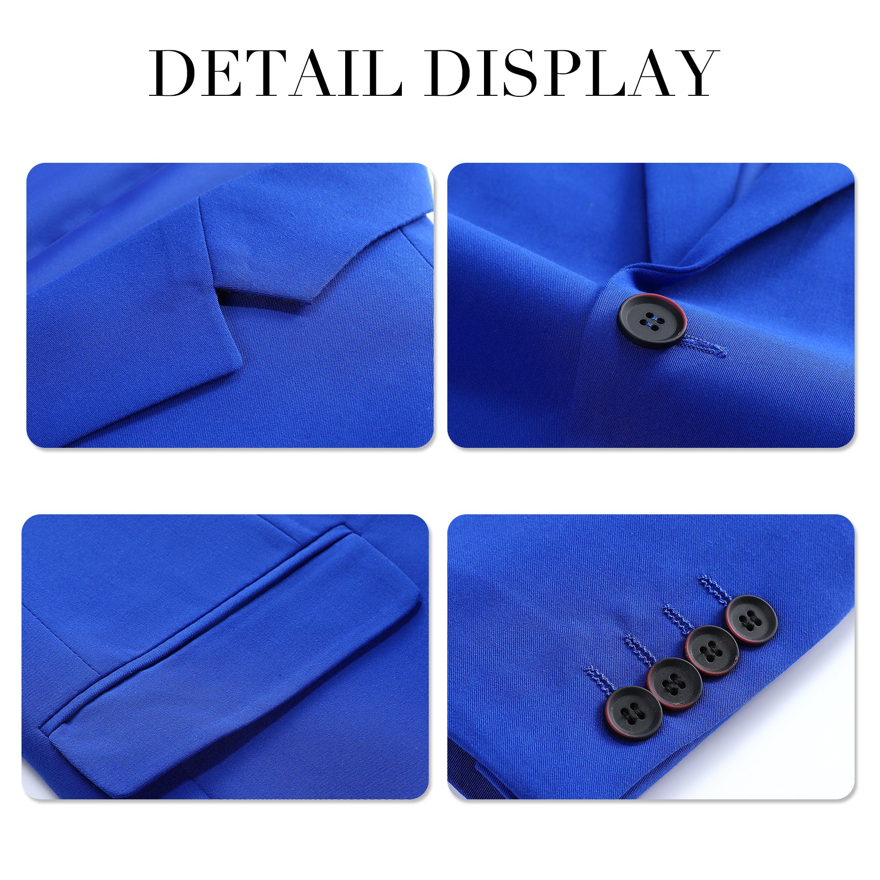 3-Piece Men's Solid 2-Button Suit Royal Blue - Cloudstyle