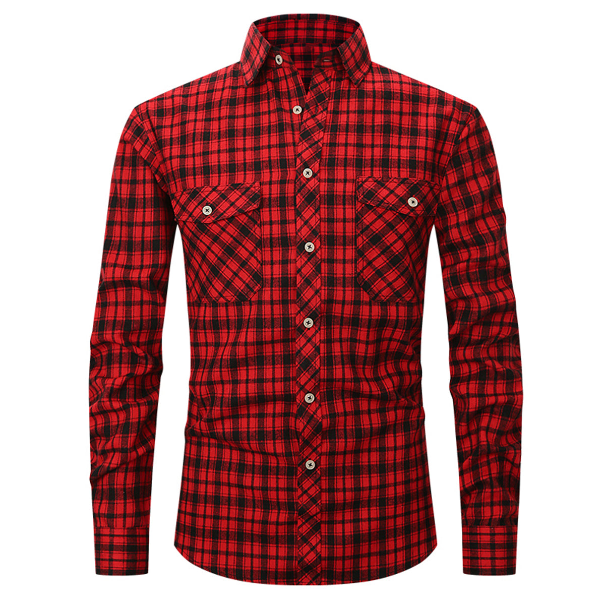 Men's Lapel Paid Long-sleeved Shirt Green and Black
