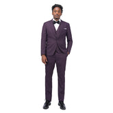 3-Piece Slim Fit Solid Color Jacket Smart Wedding Formal Suit Purple