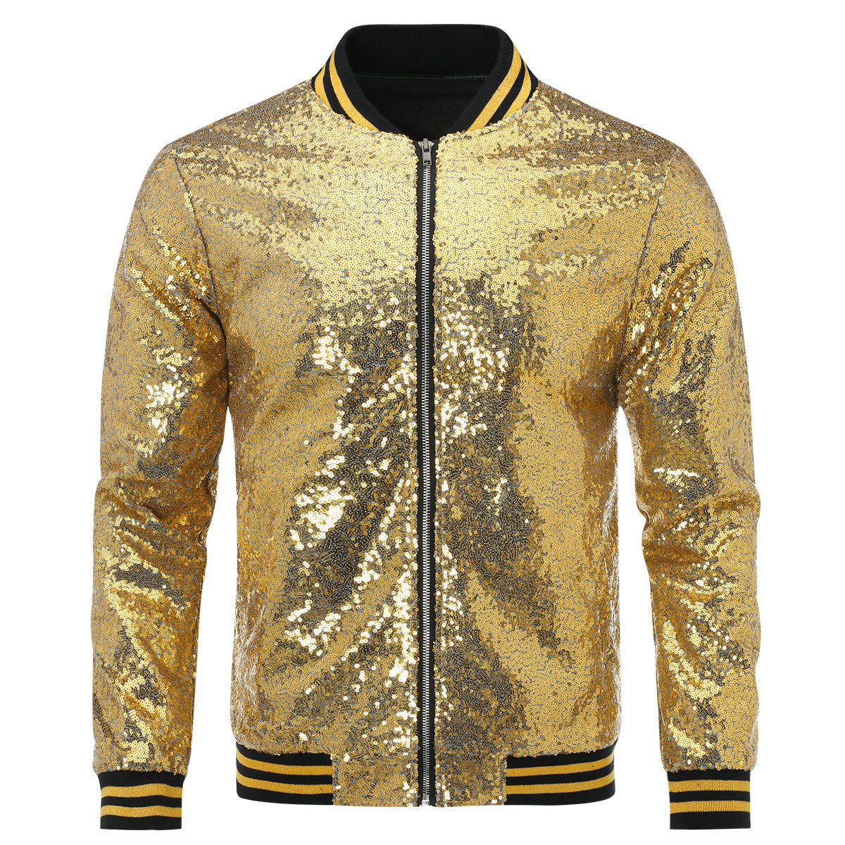 Men's Sequins Stand Collar Stage Jacket Gold