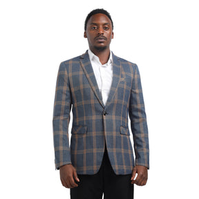 Men's Checkered Flat Collar Single-Breasted Suit