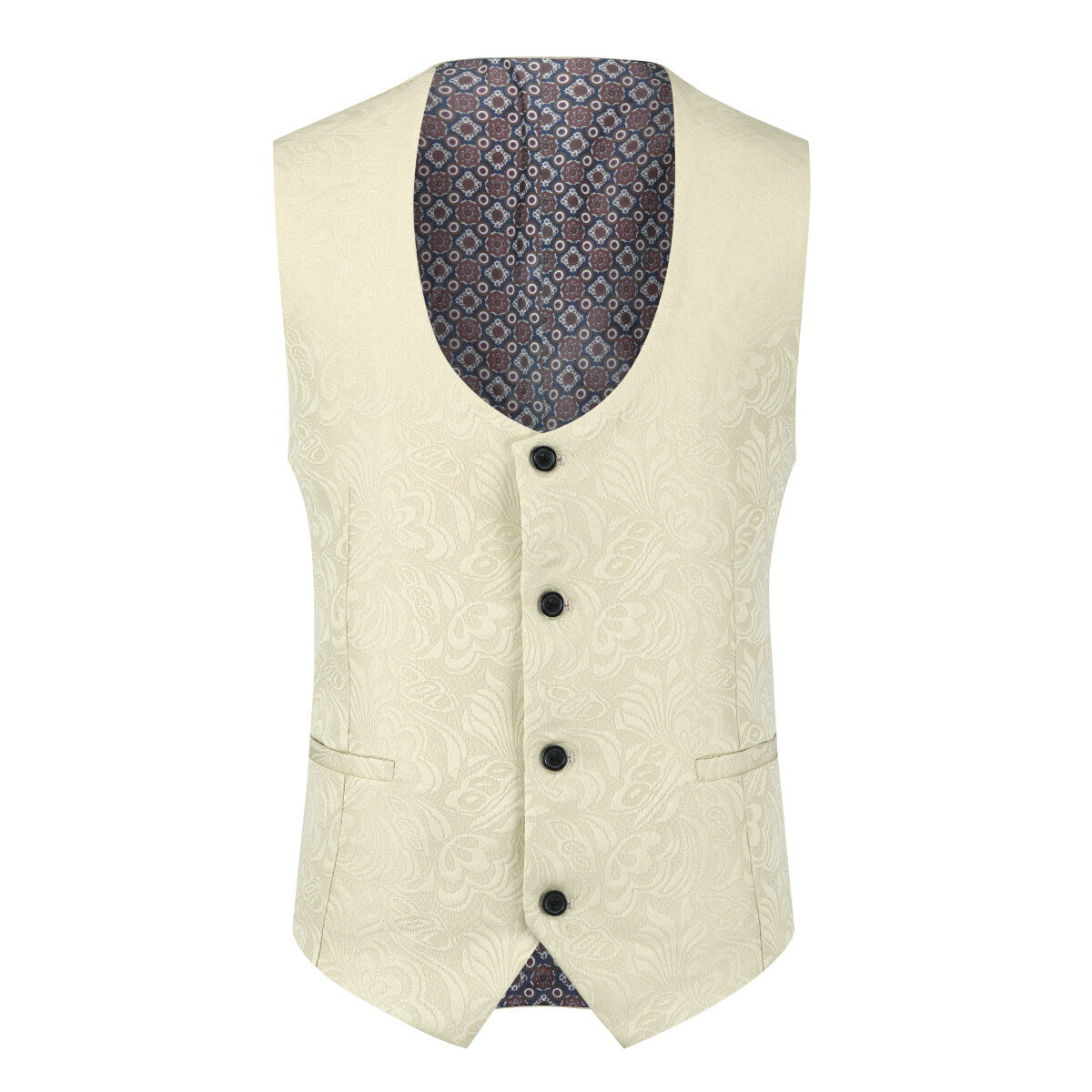 3-Piece Paisley Light Khaki Suit Shawl Collar Suit
