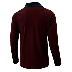 Men's Contrasting Long Sleeve Polo Collar T-Shirt Red