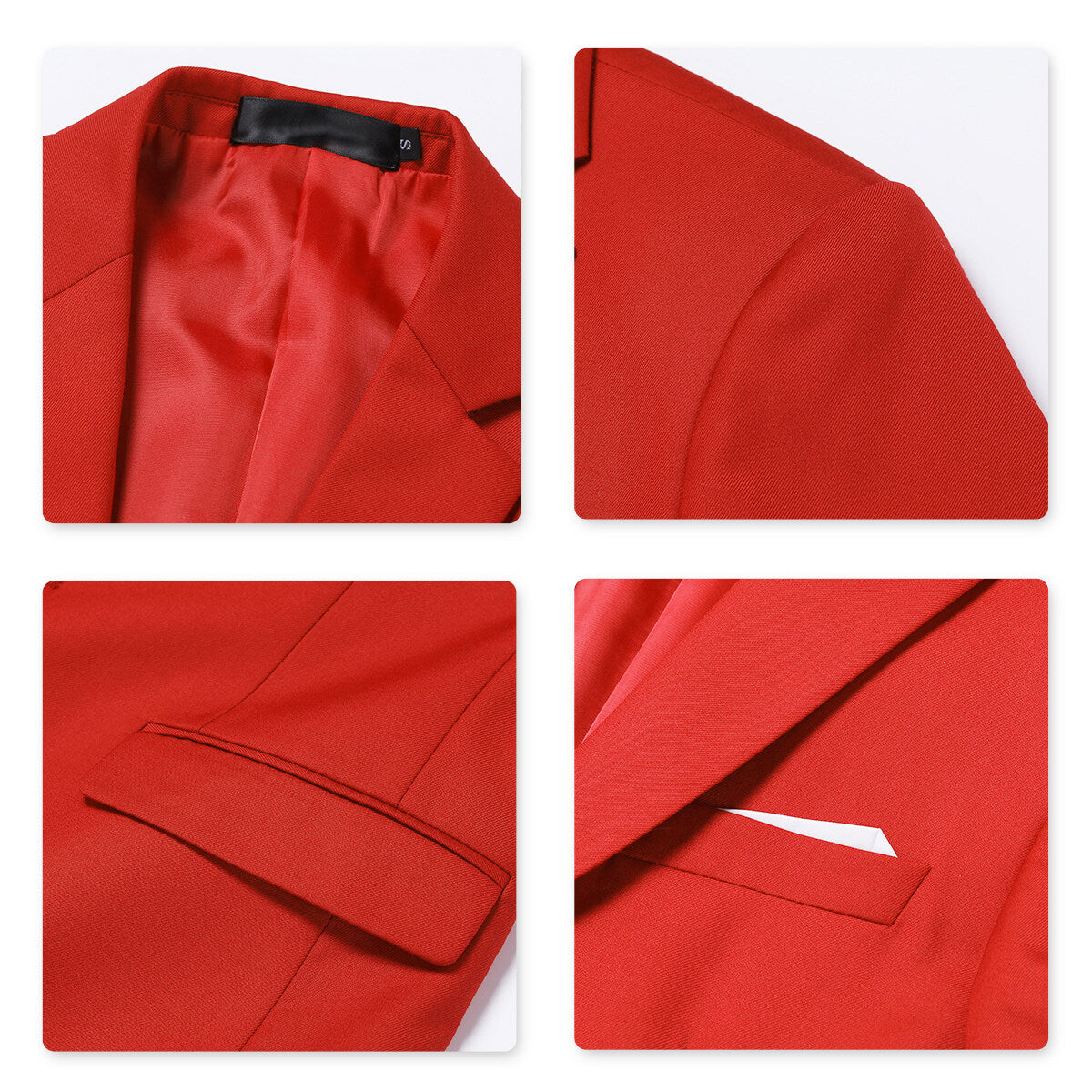 3-Piece Slim Fit Solid Color Jacket Smart Wedding Formal Suit Red - Cloudstyle