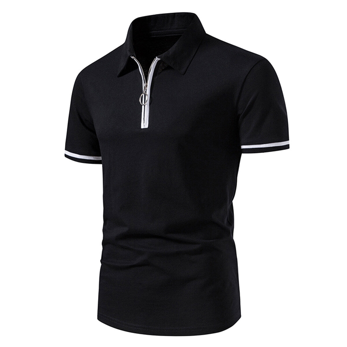 Men's Fitted Tailored Polo Neck Short-Sleeve T-Shirt Black