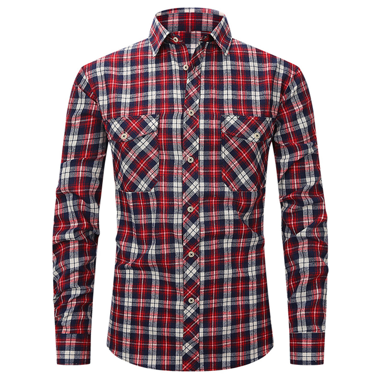 Men's Lapel Paid Long-sleeved Shirt WHOLESALE - Cloudstyle
