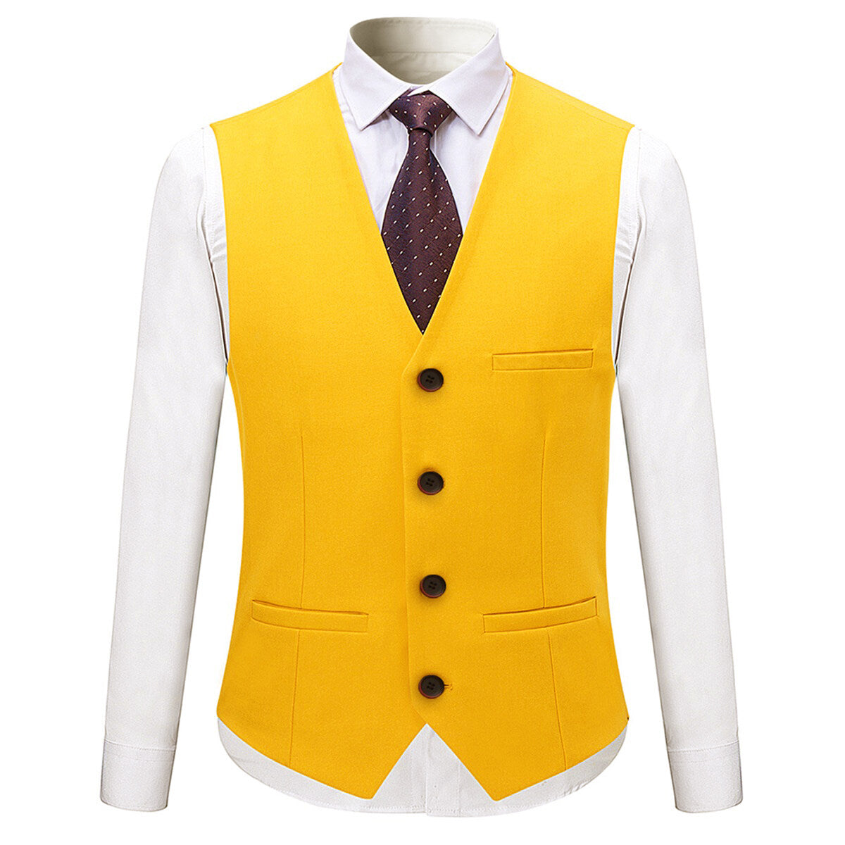 3-Piece Slim Fit Solid Color Jacket Smart Wedding Formal Suit Yellow - Cloudstyle