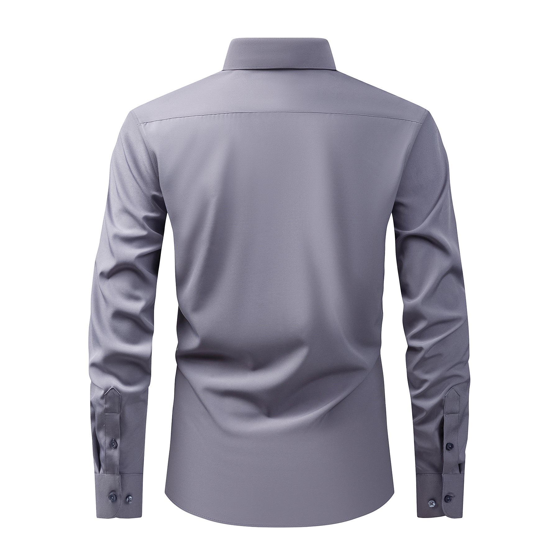 Men's Solid Square Neck Fitted Business Long-Sleeved Shirt Pink