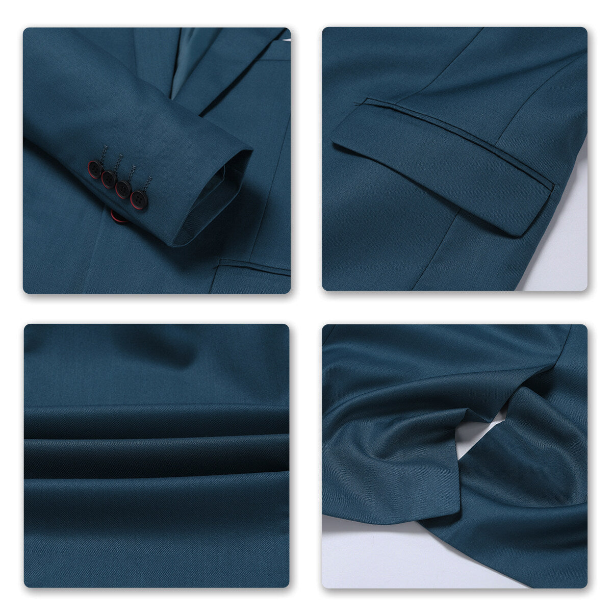 3-Piece Slim Fit Solid Color Jacket Smart Wedding Formal Suit Sea Blue - Cloudstyle