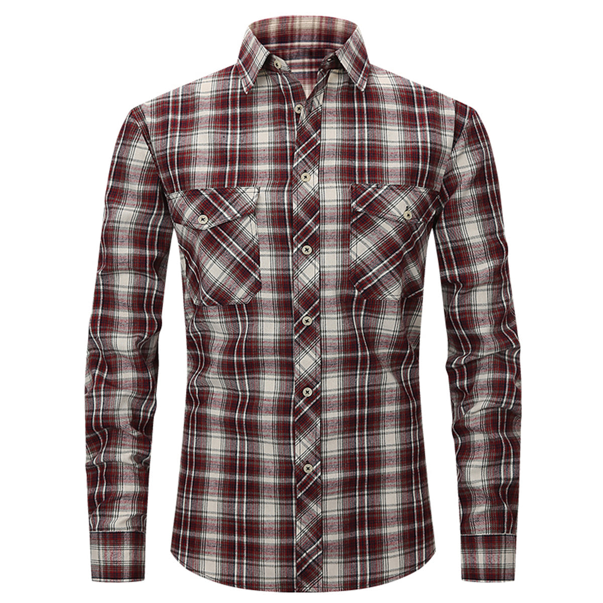 Men's Lapel Paid Long-sleeved Shirt Green and Black