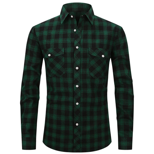 Men's Lapel Paid Long-sleeved Shirt WHOLESALE - Cloudstyle