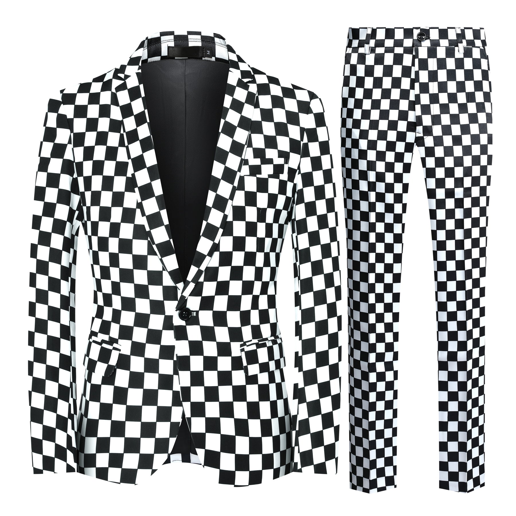 2-Piece Checkerboard Print Slim Fit Plaid Suit