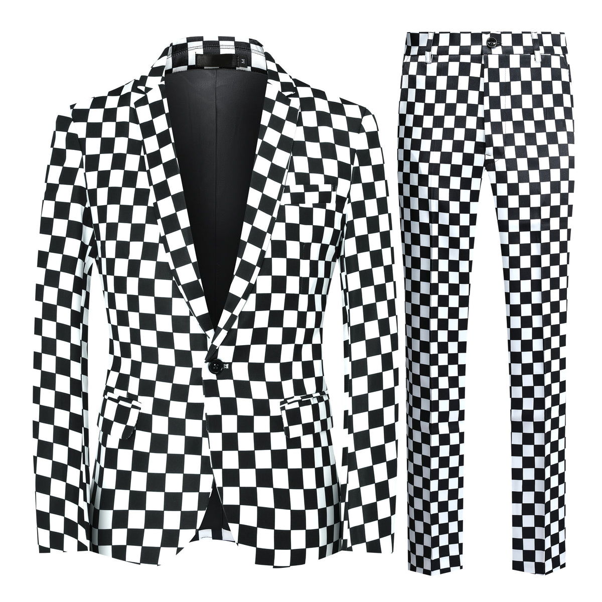 2-Piece Checkerboard Print Slim Fit Plaid Suit
