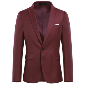 3-Piece Slim Fit Solid Color Jacket Smart Wedding Formal Suit Wine Red