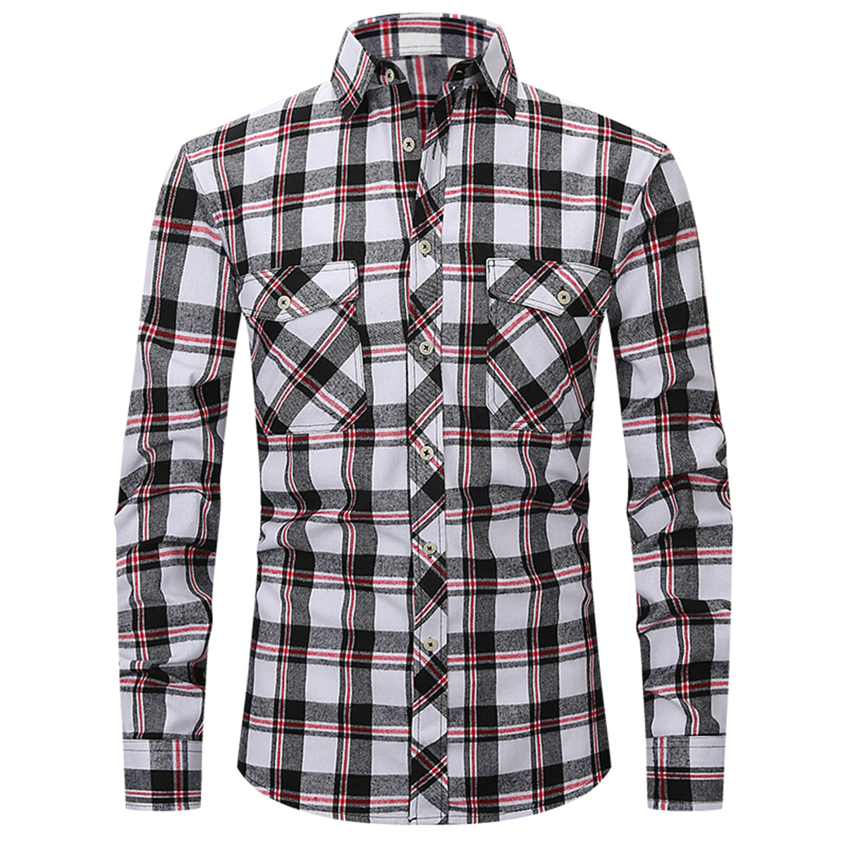 Men's Lapel Paid Long-sleeved Shirt Green and Black