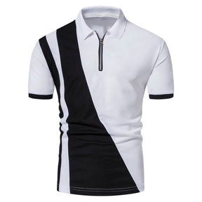Men's Colourblock Lapel Short Sleeve Polo Shirt White