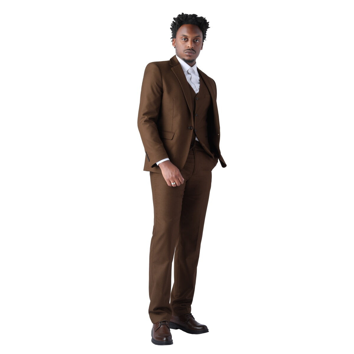 3-Piece One Button Formal Suit Dark Coffee Suit