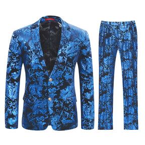 2-Piece Slim Fit Stylish Dress Floral Suit Blue