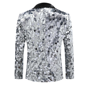 Men's Sequined Single-Button Jacket Silver