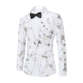 2-Piece Men's Single-Breasted Split Hem Printed Suit White