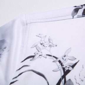 Trendy Men's Printed Short-Sleeve Floral Shirt Ink White