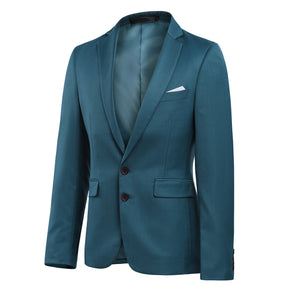 Mens Solid Color Two Button Single Breasted Blazer Sea Blue