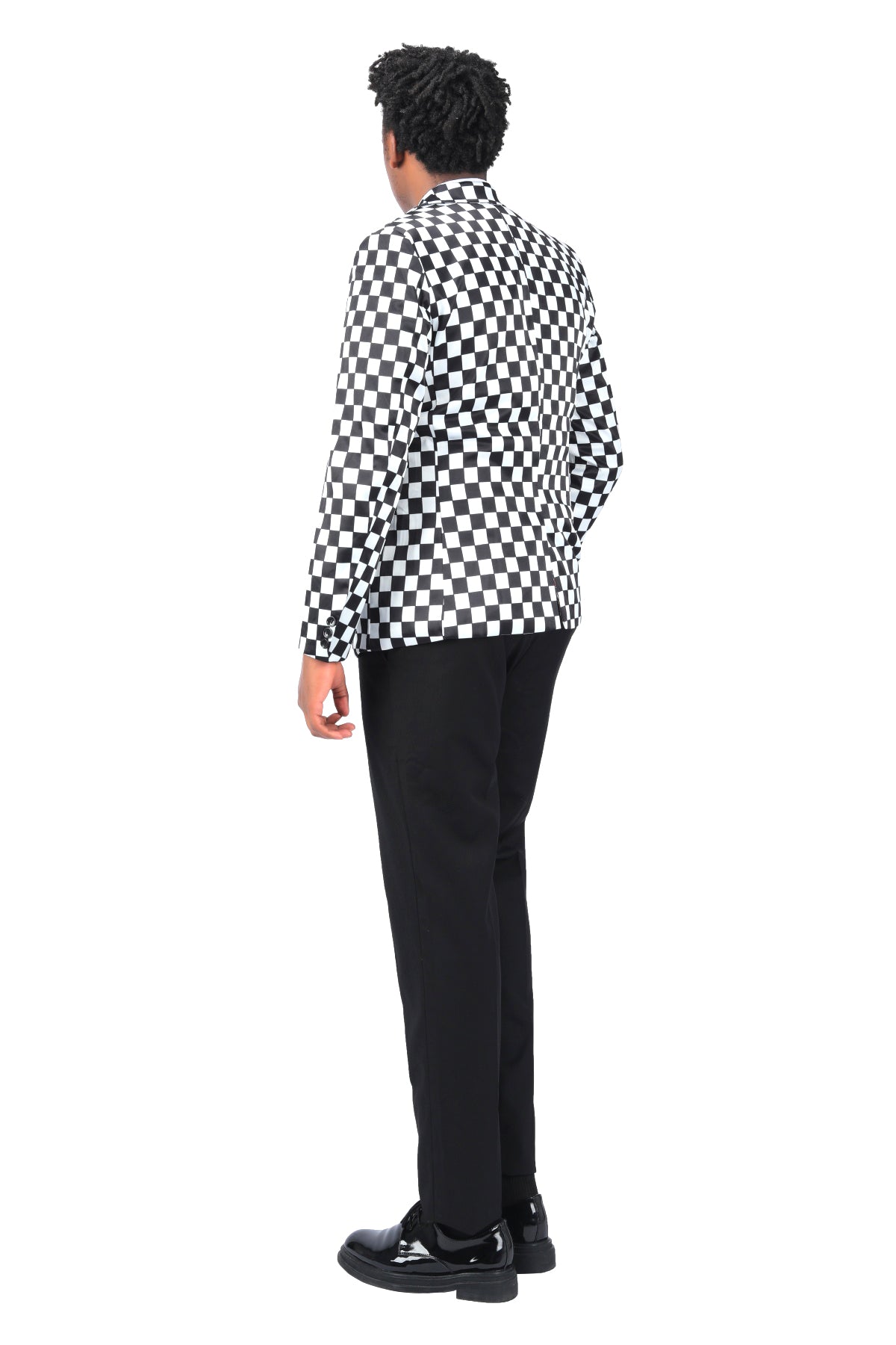 2-Piece Checkerboard Print Slim Fit Plaid Suit