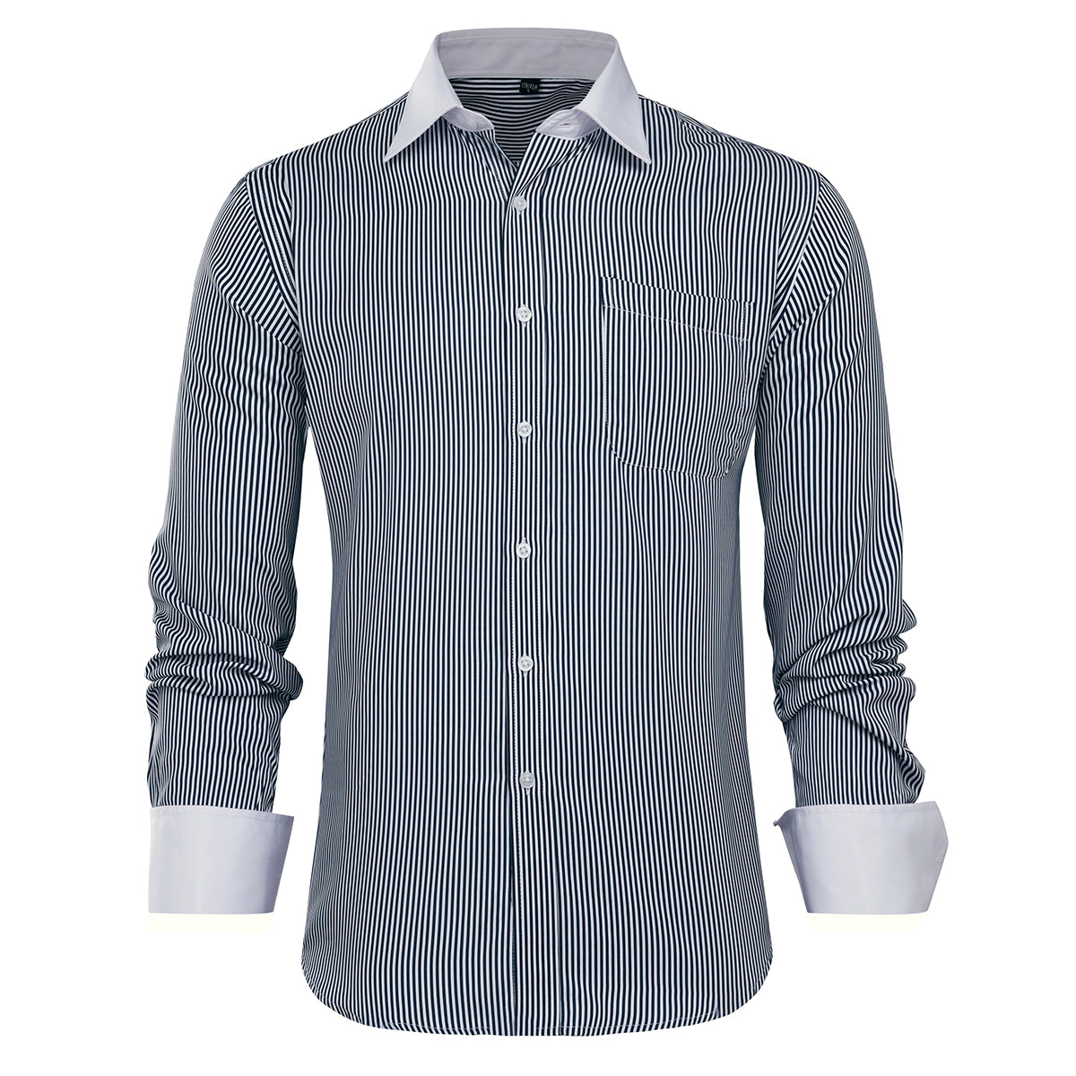 Men's Dress Shirt Slim Fit Button Down Stripe Checked Shirt Black - Cloudstyle