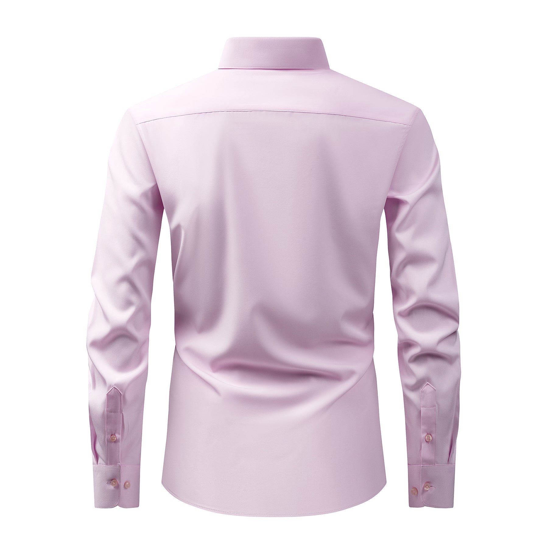 Men's Solid Square Neck Fitted Business Long-Sleeved Shirt Pink
