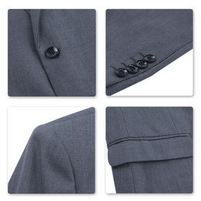 Slim Fit 2 Piece Suit 2 Button Formal Business Wedding Solid Suits Grey