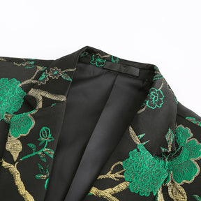 Men's One Button Notched Lapel Embroidered Blazer Green