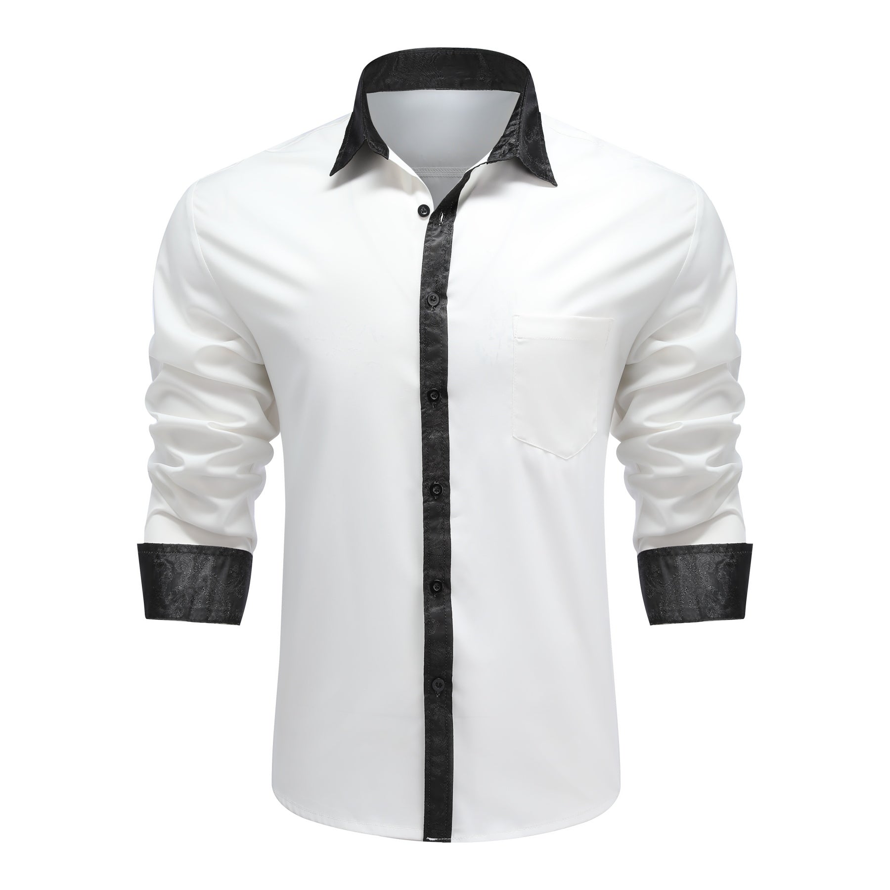 Men's long-sleeved casual shirt with a sky blue lapel and gray collar