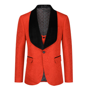 3-Piece Paisley Red Suit Shawl Collar Suit
