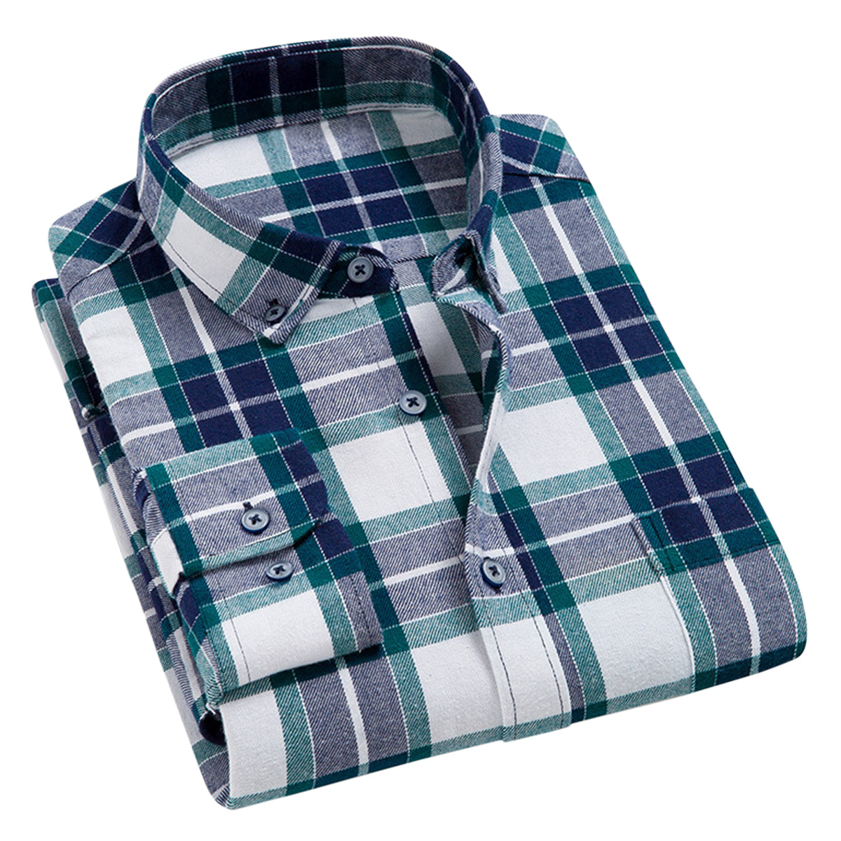 Men's Regular Fit Casual Cotton Plaid Shirt Green
