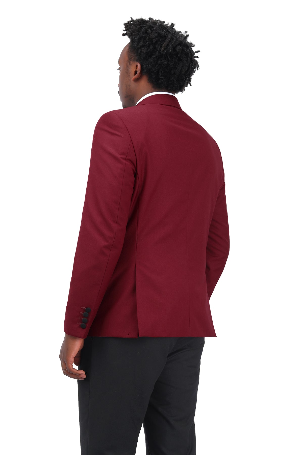 3 Piece Men's Suits One Button Slim Fit Peaked Lapel Tuxedo Wine Red