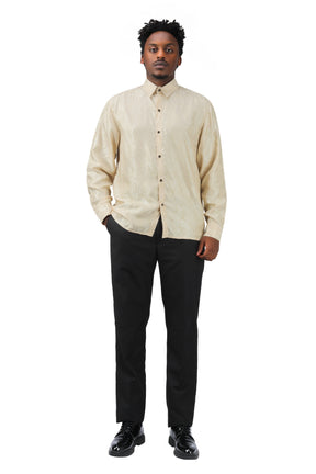 Slim Fit Embroidered Beige Paisley Shirt