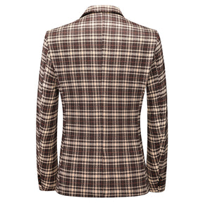Men's Autumn One Button Casual Plaid Jacket Khaki
