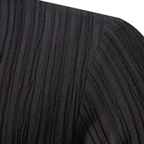 Men's Solid Color Lapel Wavy Long Sleeve Shirt Black