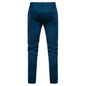 2-Piece Solid Color Two Button Single Breasted Corduroy Suit Blue