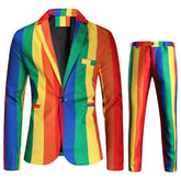 2 Piece Men's Stripe Colorblock Rainbow Celebration Suit