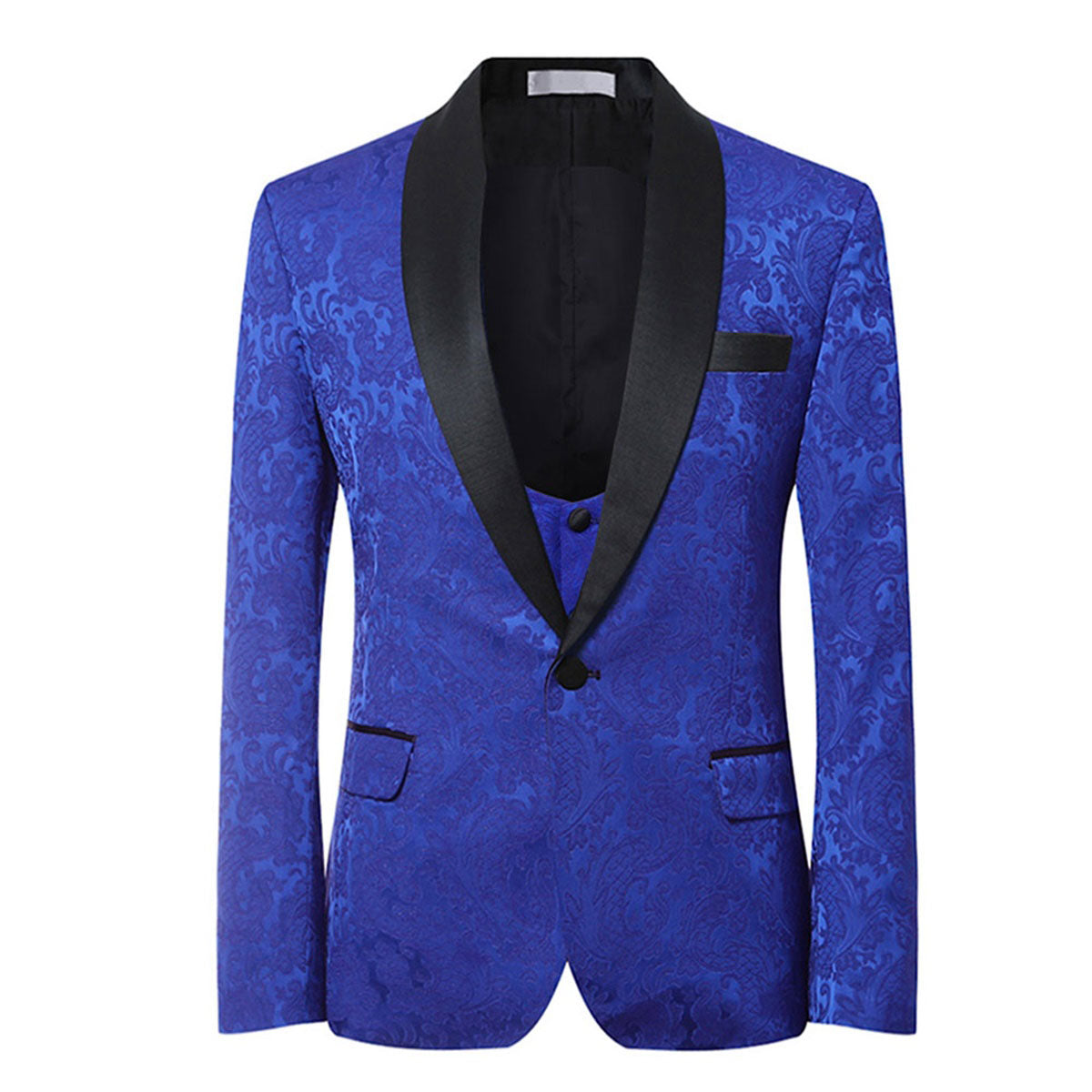 3-Piece Slim Fit Jacquard Suit Blue