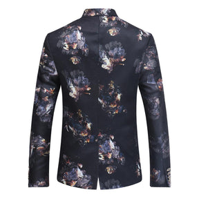 Slim Fit Floral Print Casual Black Blazer