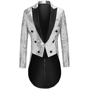 Men's Sequined Show Dress Swallow-Tailed Coat Silver