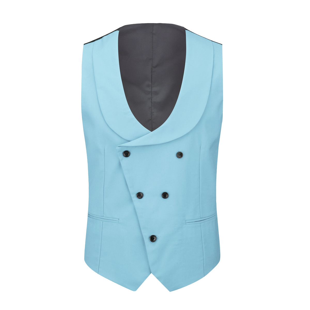 Men's 3-Piece Fashion One Button Color-Blocking Suit Light Blue - Cloudstyle
