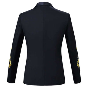 Slim Fit Embroidery Suit Two Piece Black Suit