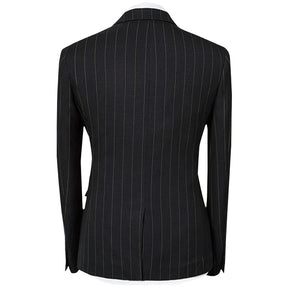 Three Piece Onyx Black Suit Stripe Design Suit