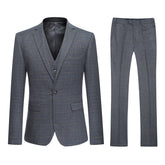 Mens 3-Piece One Button Yellow Plaid Suit Slim Fit Suit