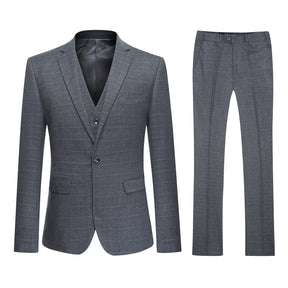 Mens 3-Piece One Button Yellow Plaid Suit Slim Fit Suit