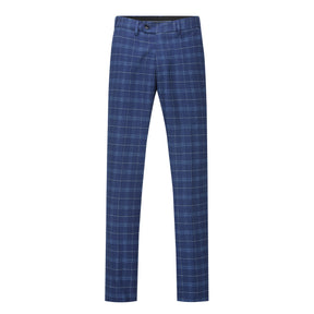 Three Piece Slim Fit Vintage Plaid Navy Suit