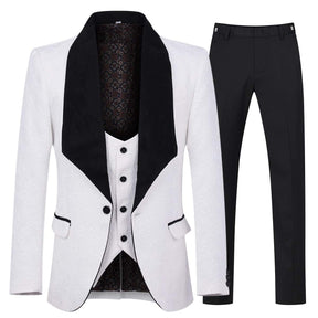 3-Piece Paisley White Suit Shawl Collar Suit